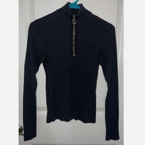 Abercrombie & Fitch Navy Quarter Zip Long Sleeve Cropped Shirt